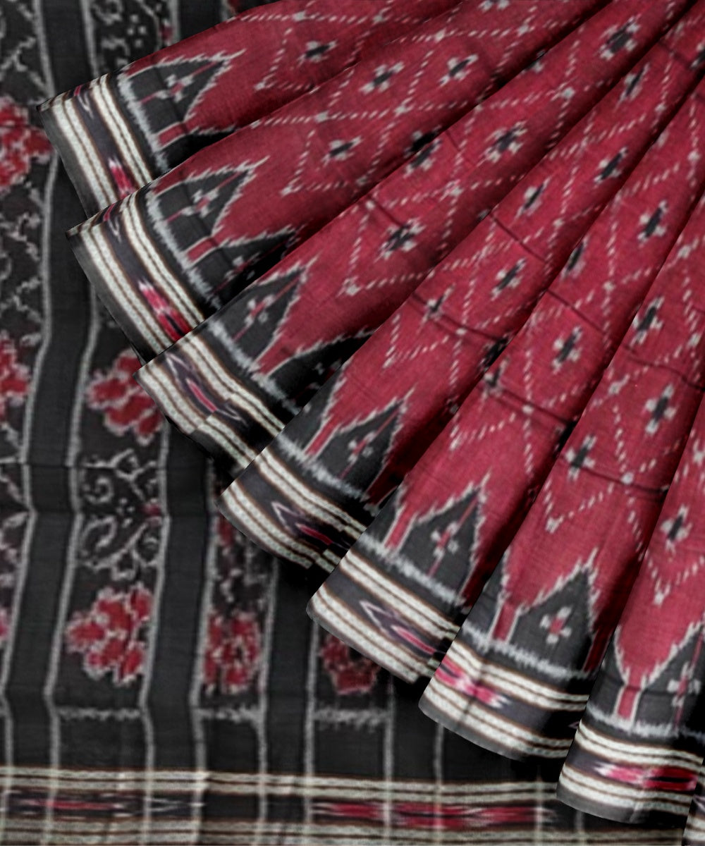Maroon black cotton handloom nuapatna saree