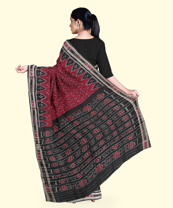 Maroon black cotton handloom nuapatna saree