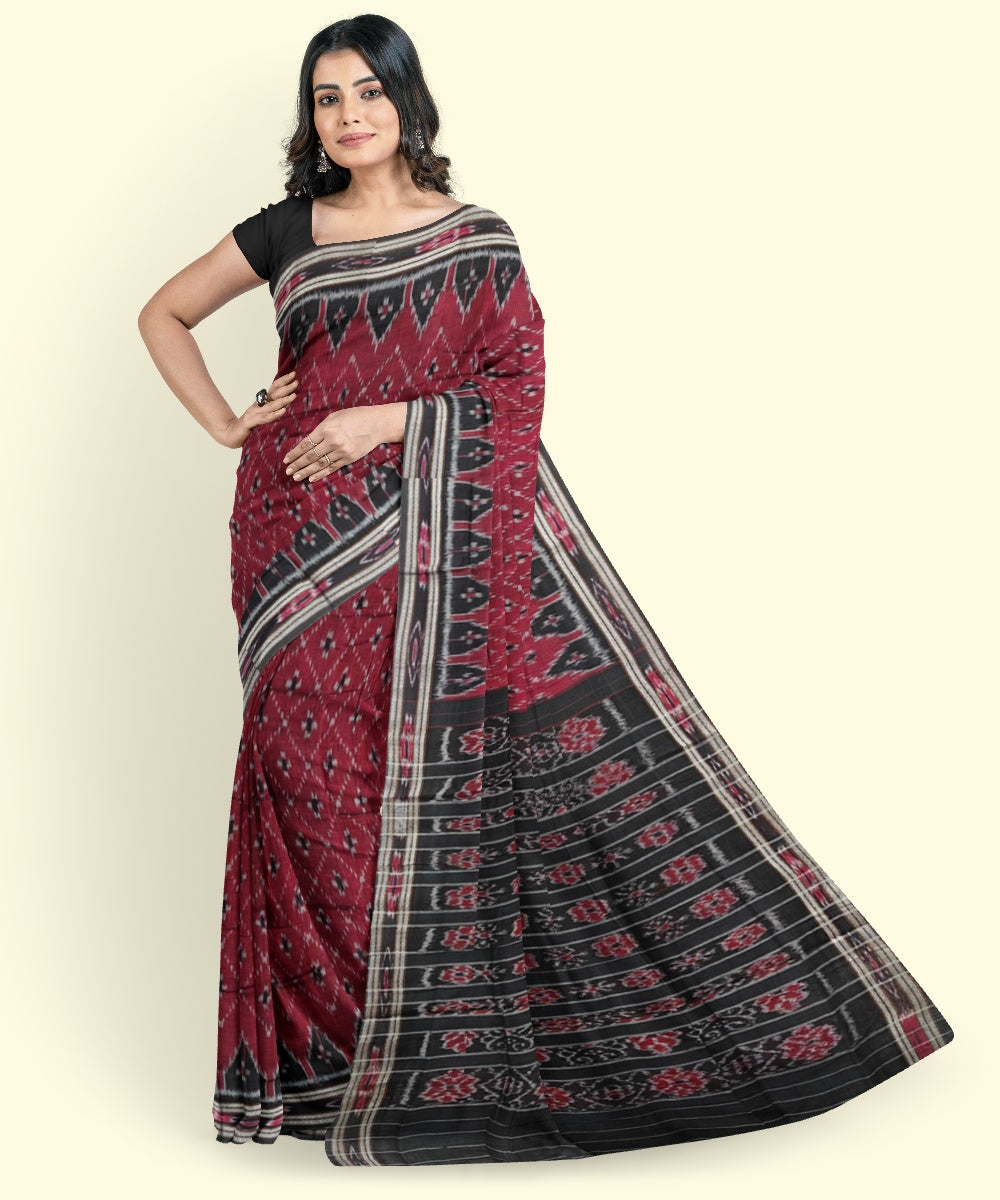 Maroon black cotton handloom nuapatna saree