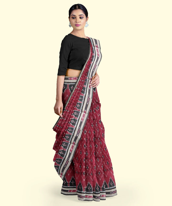 Maroon black cotton handloom nuapatna saree