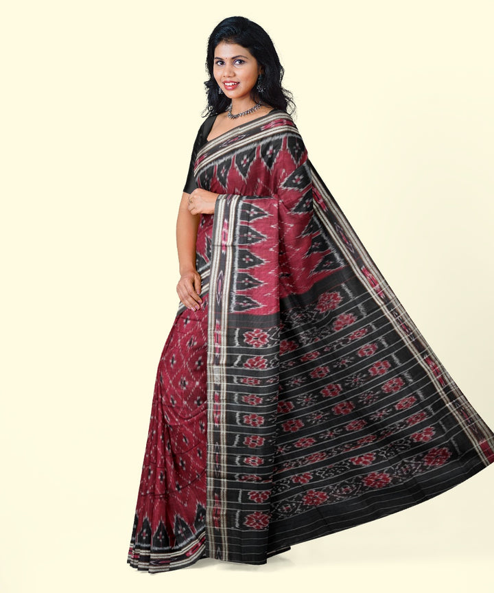Maroon black cotton handloom nuapatna saree