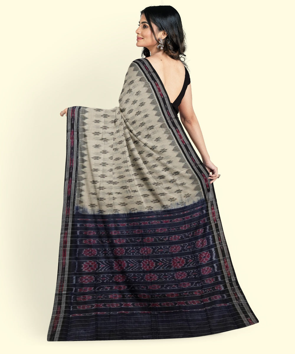 Offwhite black handloom cotton nuapatna saree
