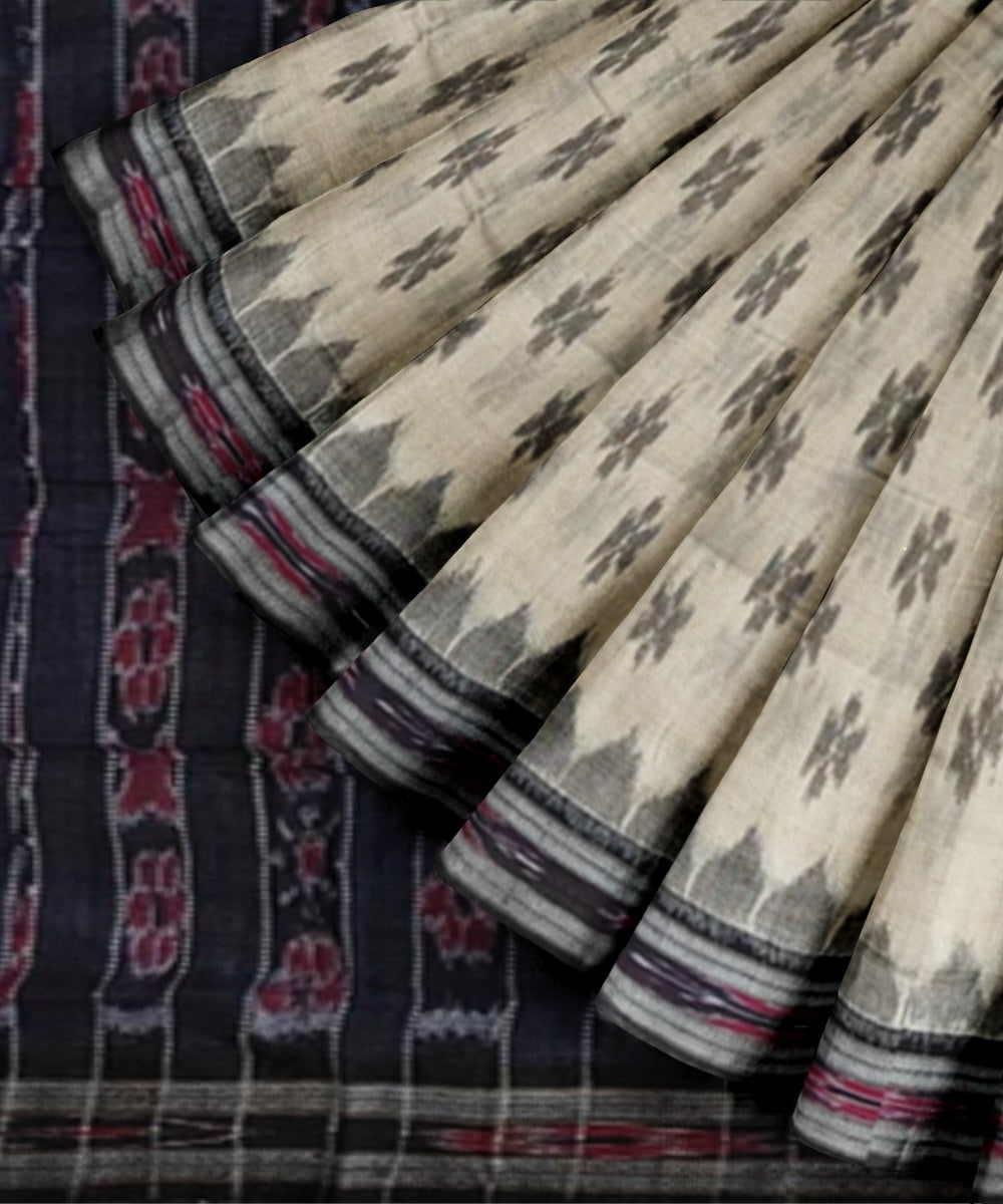 Offwhite black handloom cotton nuapatna saree