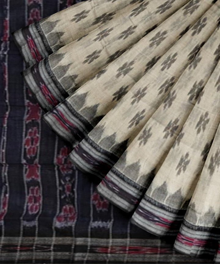 Offwhite black handloom cotton nuapatna saree