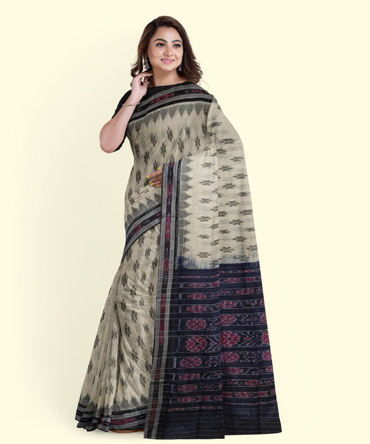 Offwhite black handloom cotton nuapatna saree