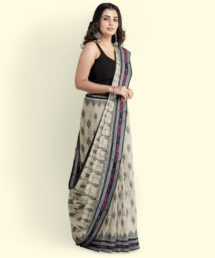 Offwhite black handloom cotton nuapatna saree