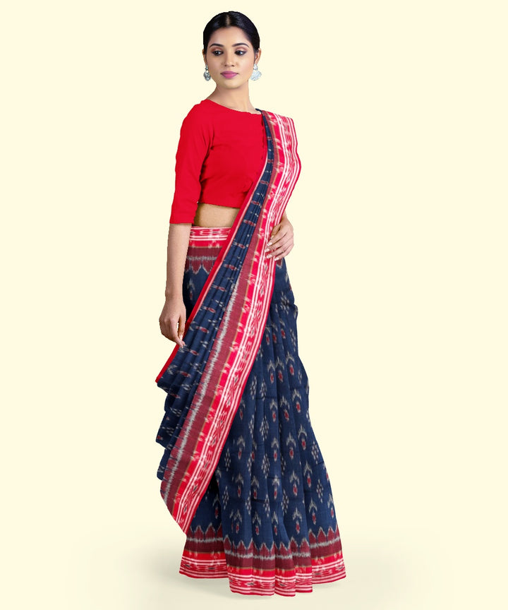 Navy blue maroon cotton handloom nuapatna saree
