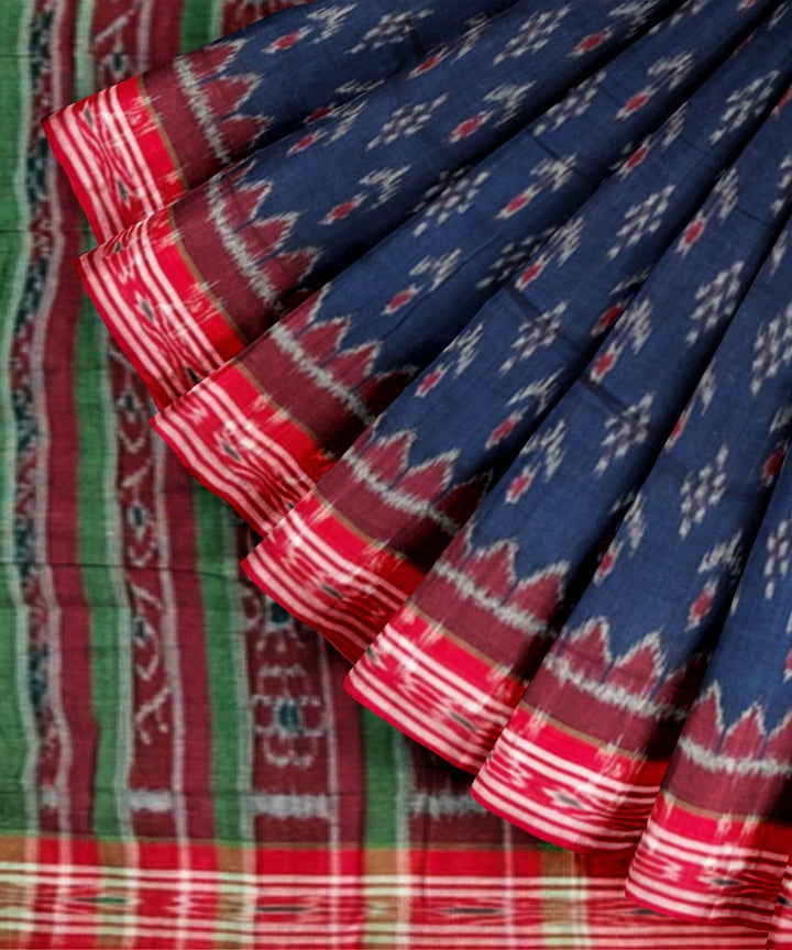 Navy blue maroon cotton handloom nuapatna saree