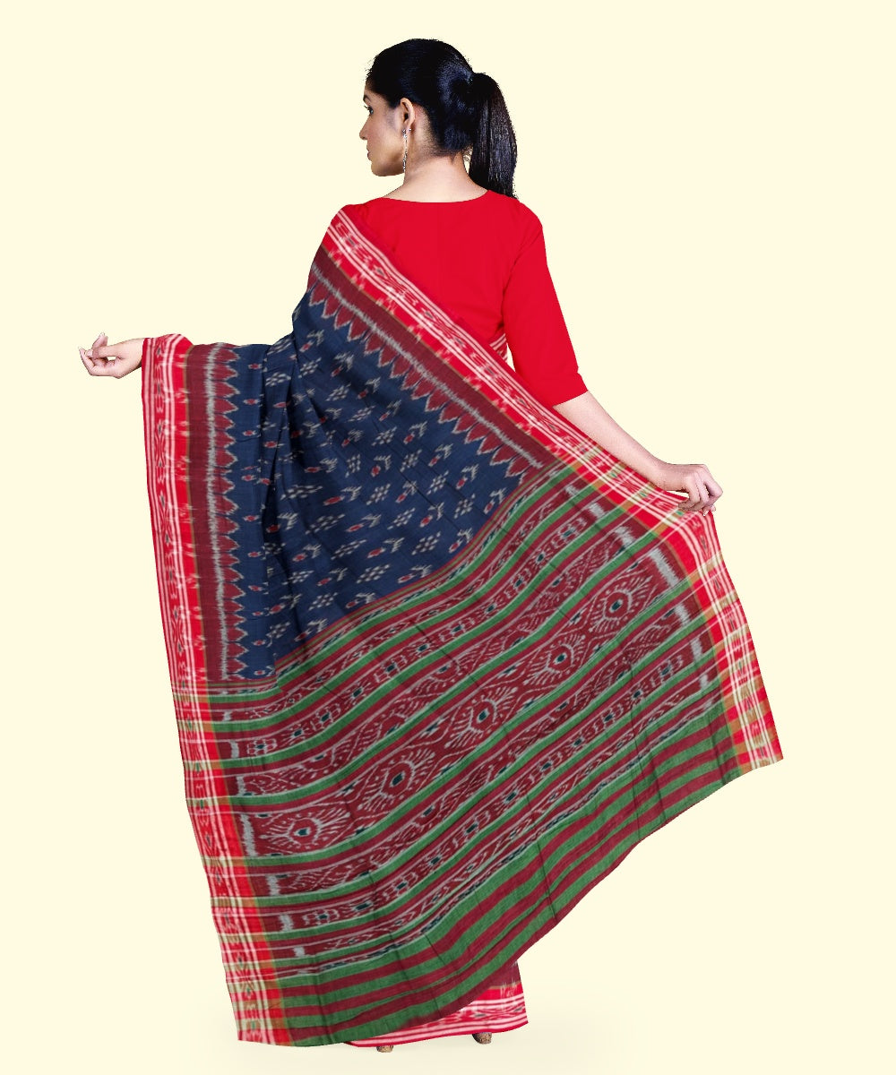 Navy blue maroon cotton handloom nuapatna saree