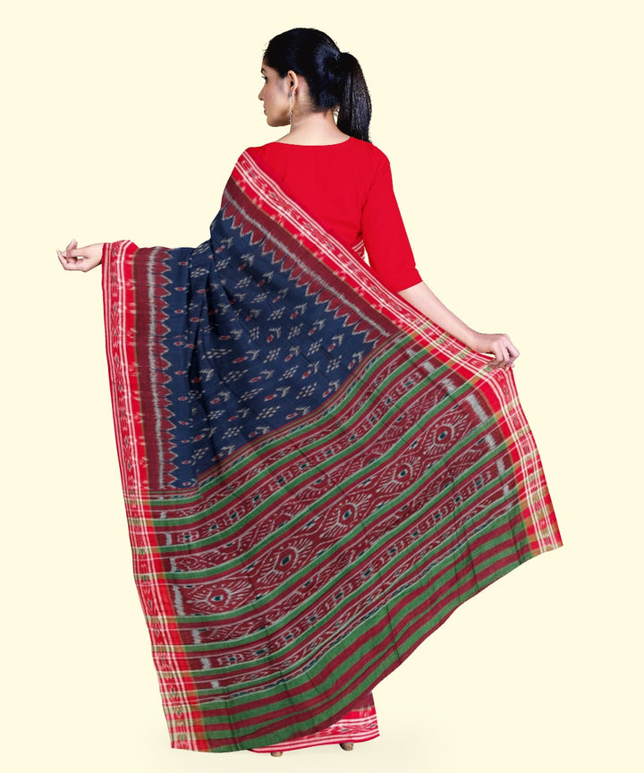 Navy blue maroon cotton handloom nuapatna saree