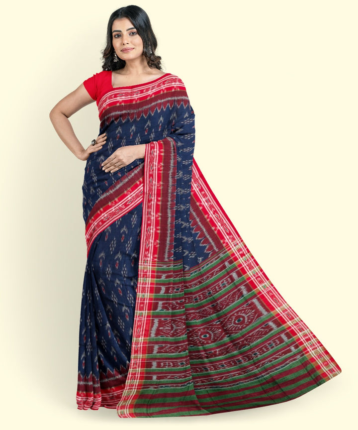 Navy blue maroon cotton handloom nuapatna saree