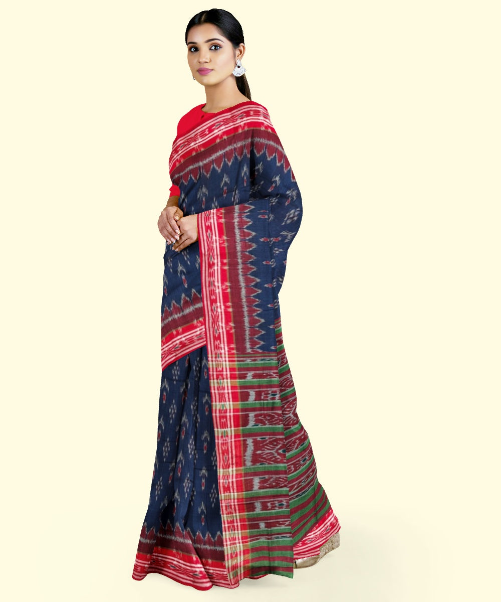 Navy blue maroon cotton handloom nuapatna saree