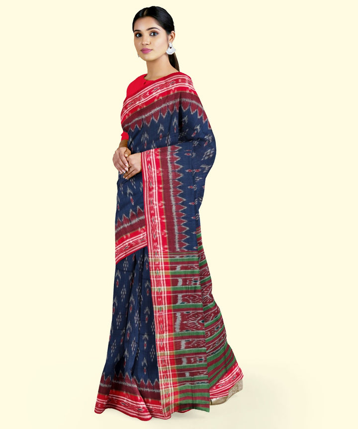 Navy blue maroon cotton handloom nuapatna saree