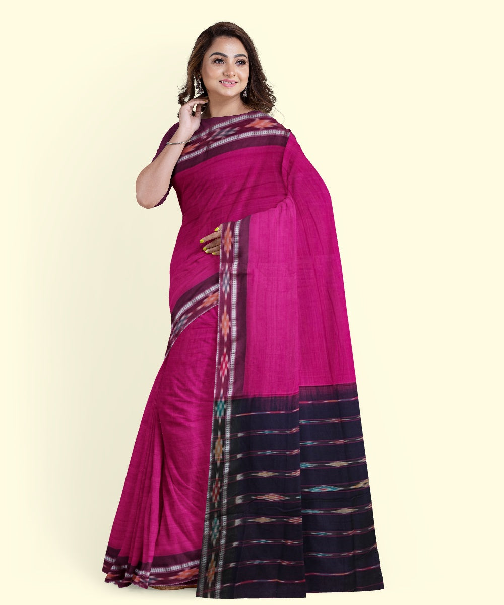 Majenta black cotton handloom nuapatna saree