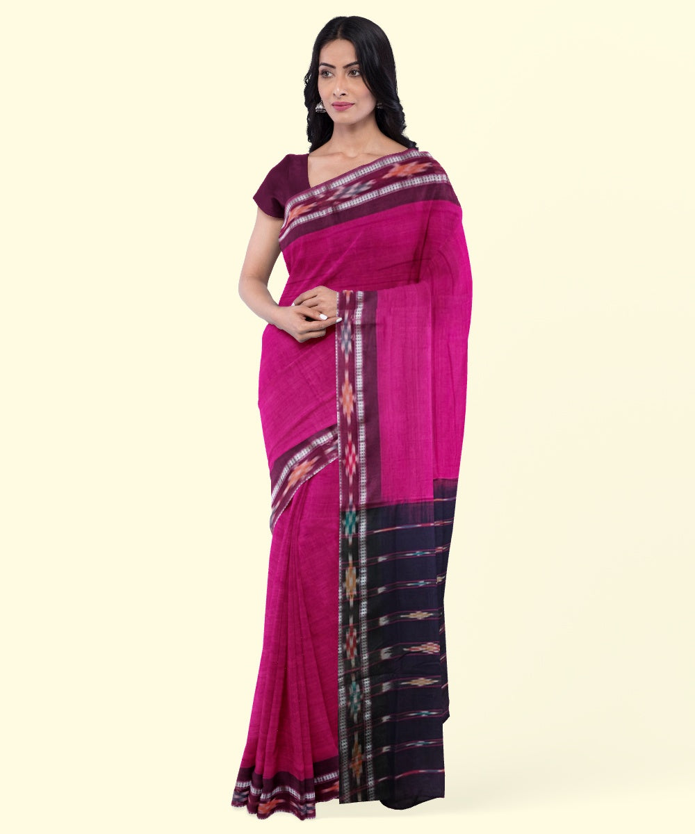 Majenta black cotton handloom nuapatna saree