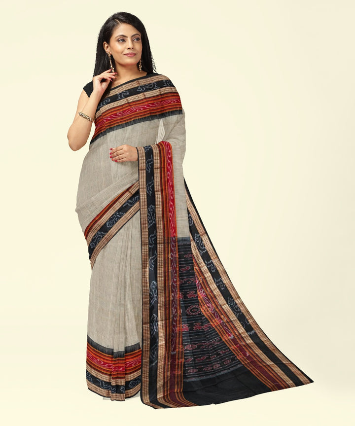 Beige black cotton handloom nuapatna saree