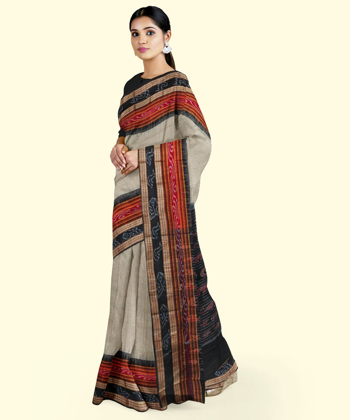Beige black cotton handloom nuapatna saree