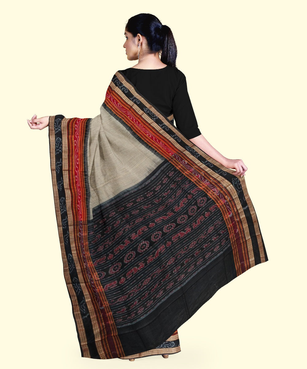 Beige black cotton handloom nuapatna saree