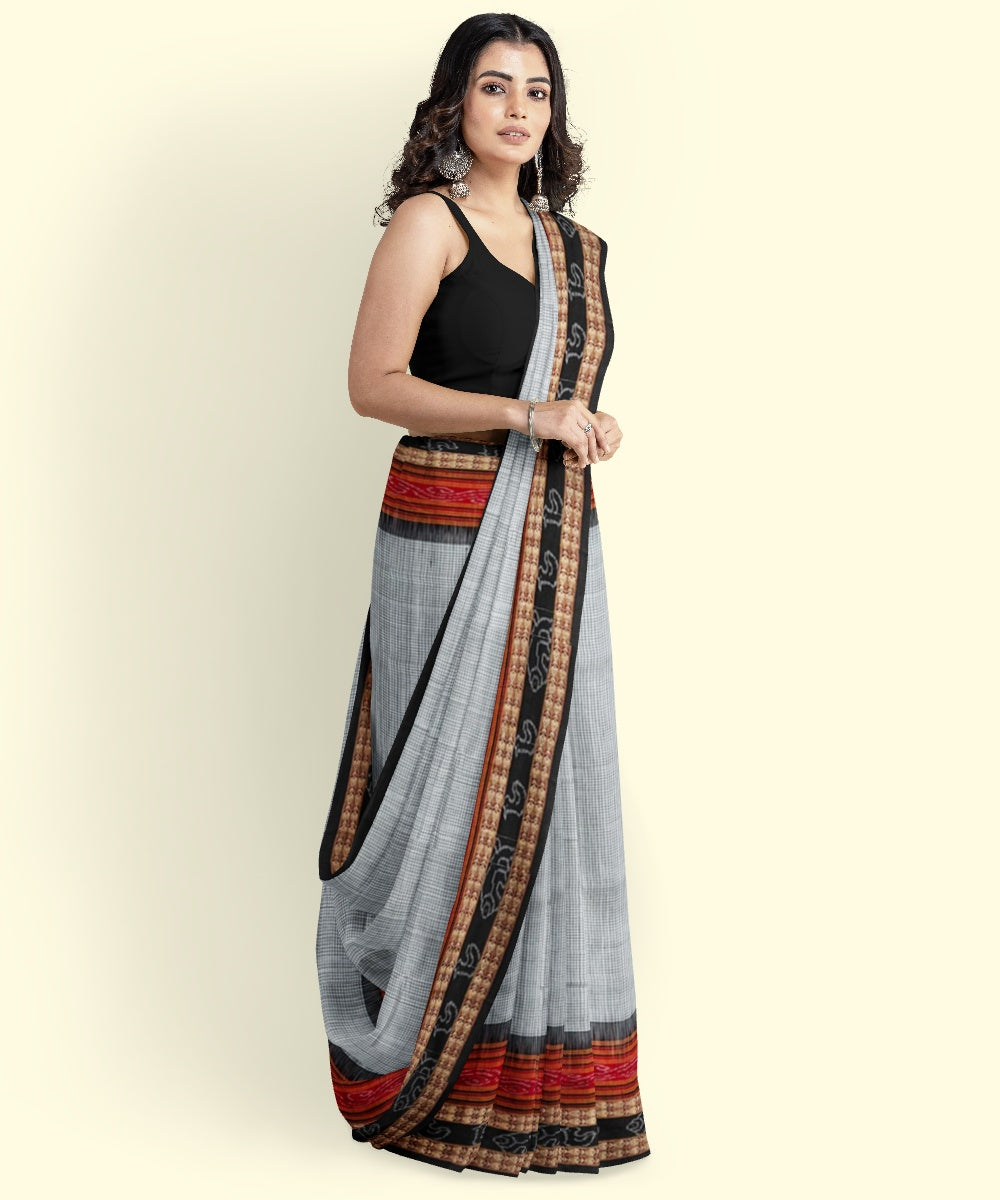 White black cotton handloom nuapatna saree