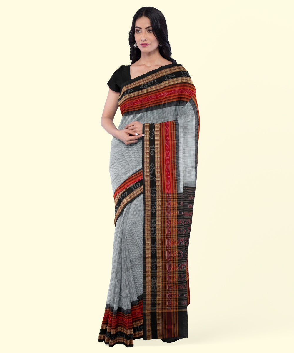 White black cotton handloom nuapatna saree