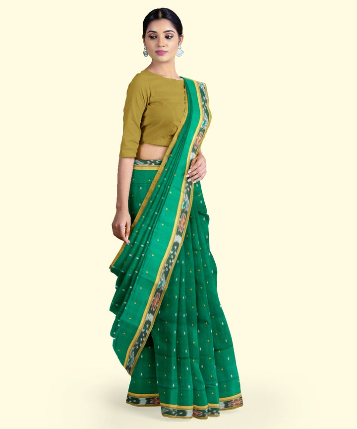 Dark green mustard cotton handloom nuapatna saree