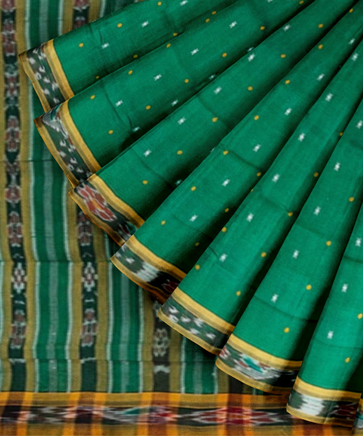 Dark green mustard cotton handloom nuapatna saree