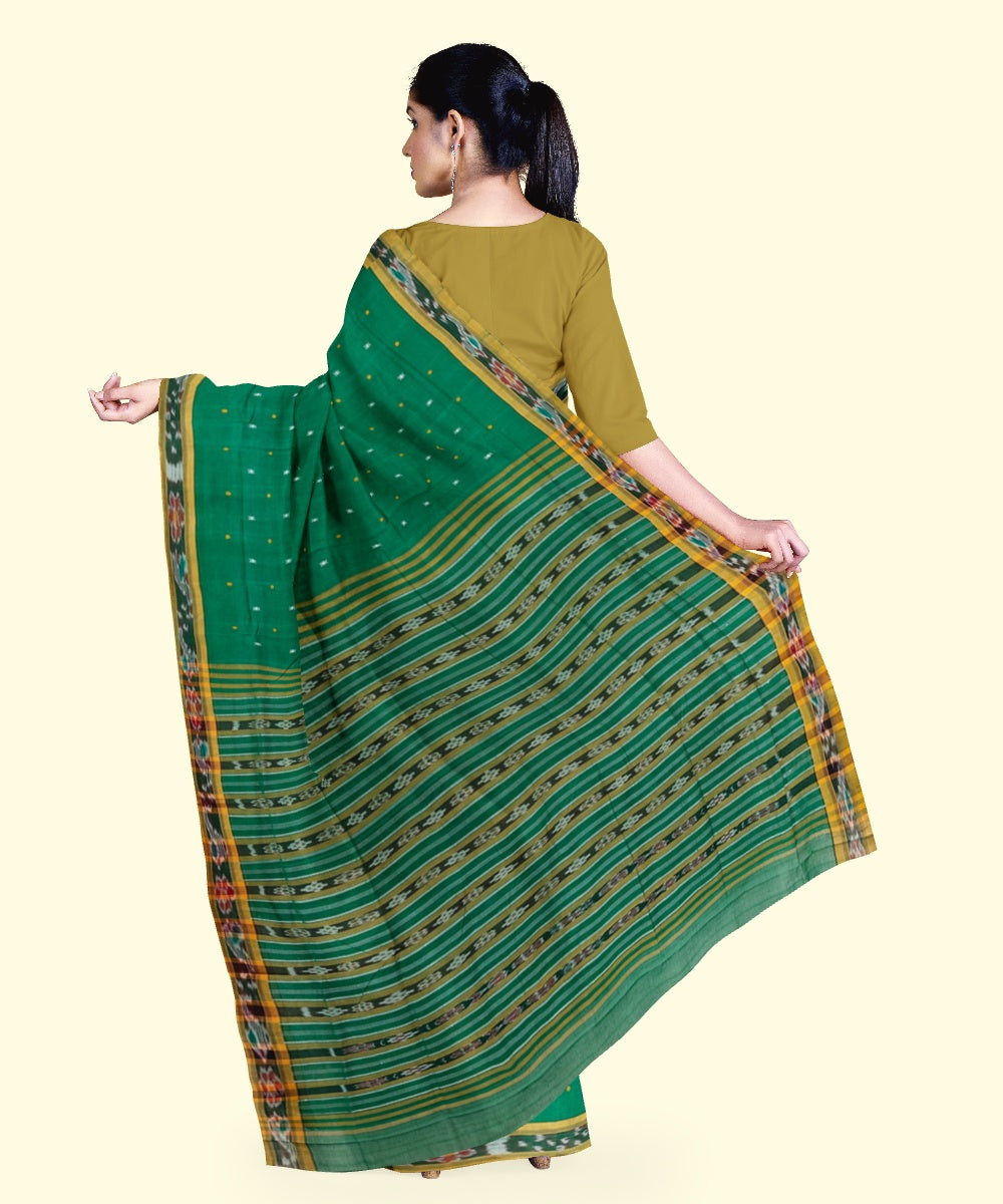Dark green mustard cotton handloom nuapatna saree