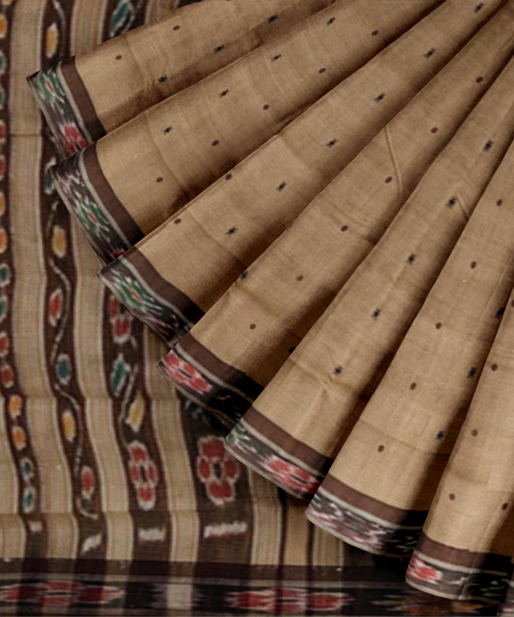 Beige coffee cotton handloom nuapatna saree