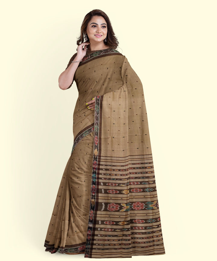 Beige coffee cotton handloom nuapatna saree