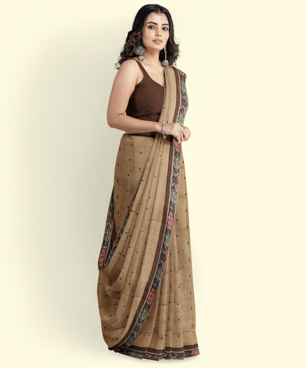 Beige coffee cotton handloom nuapatna saree