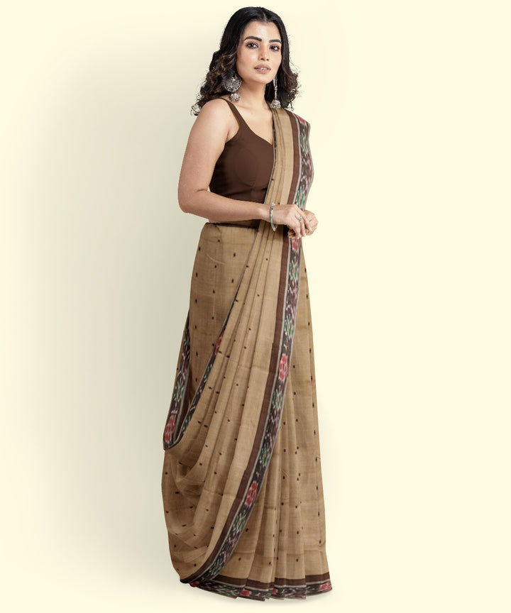 Beige coffee cotton handloom nuapatna saree