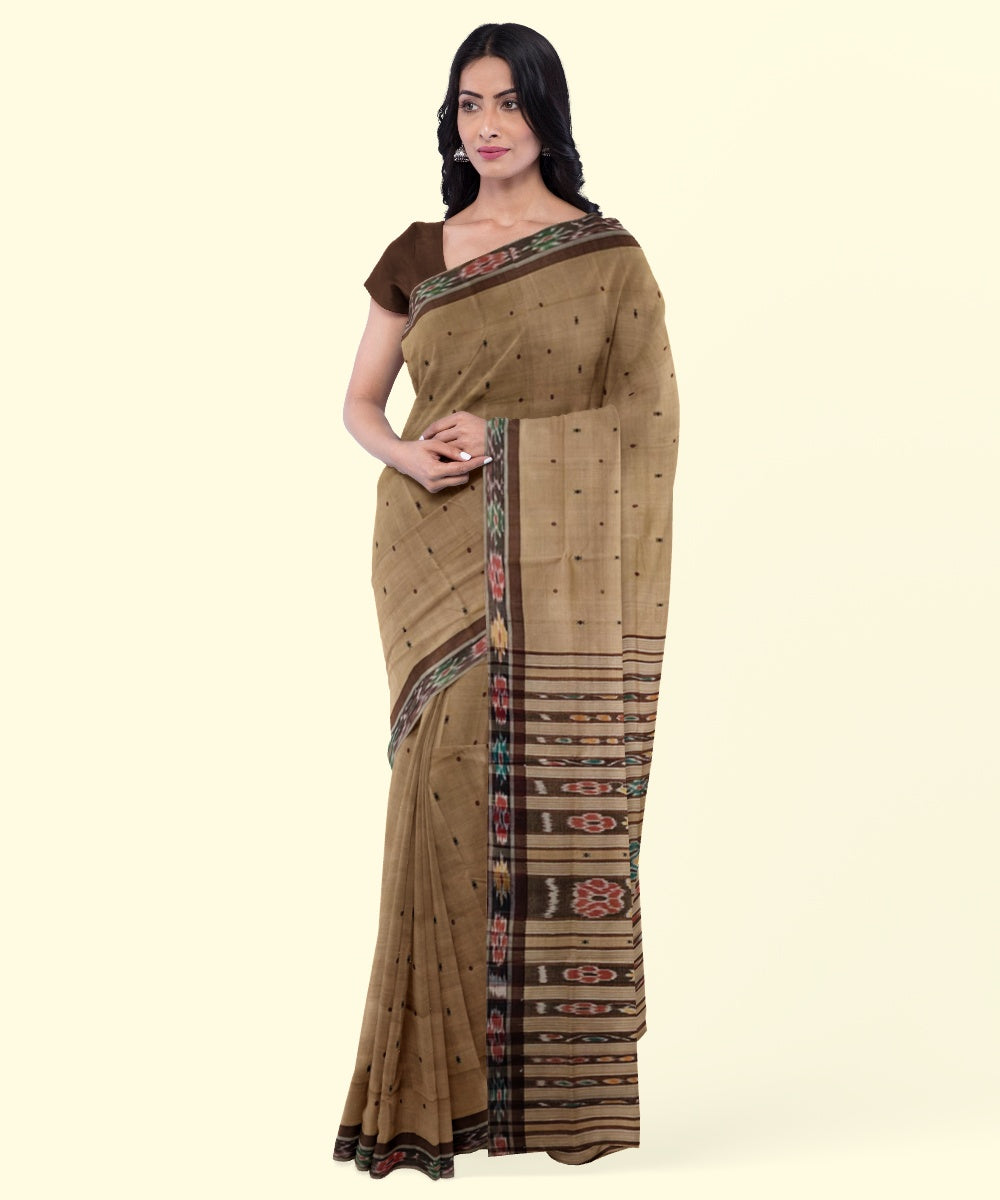 Beige coffee cotton handloom nuapatna saree