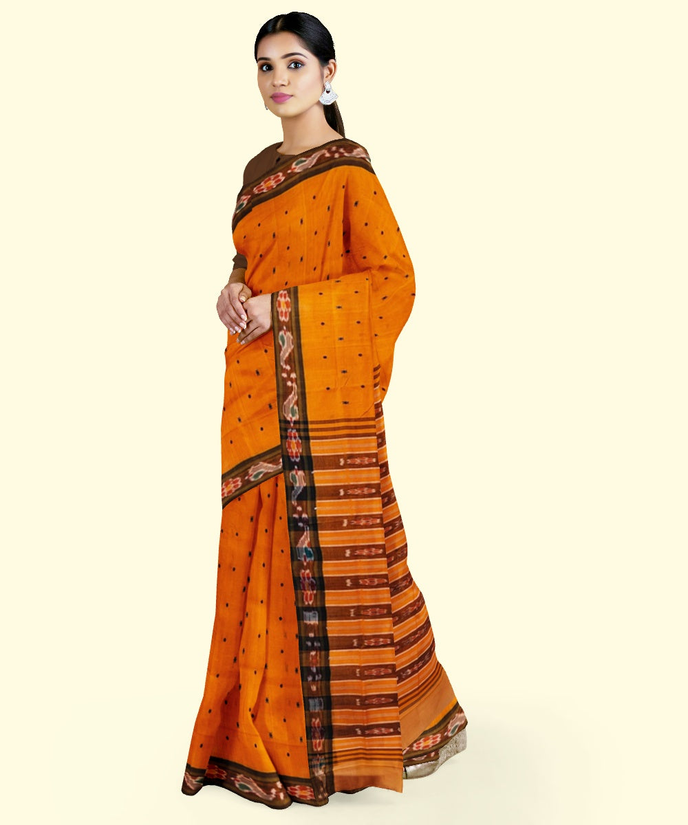 Orange black cotton handloom nuapatna saree