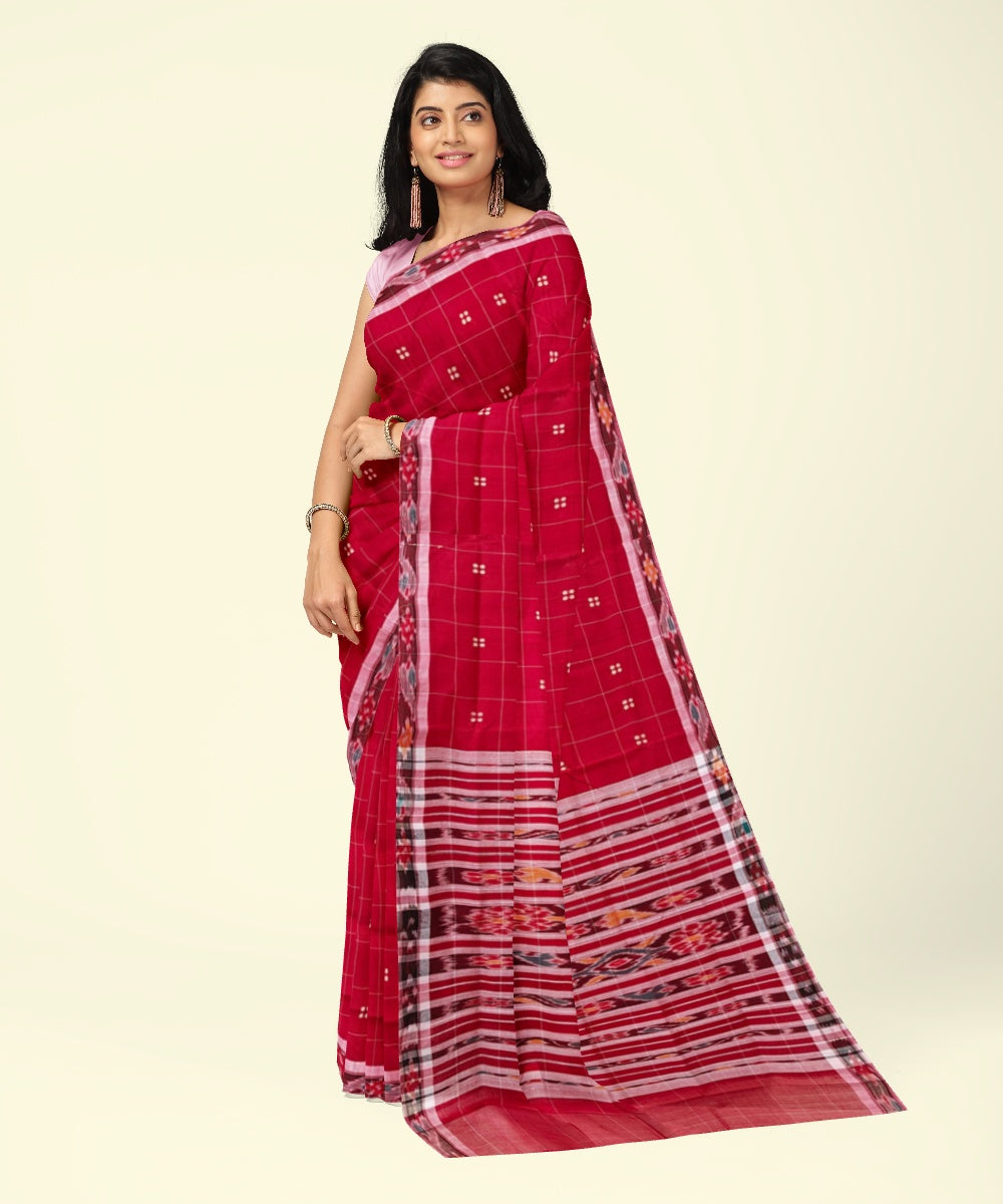 Red maroon cotton handloom nuapatna saree