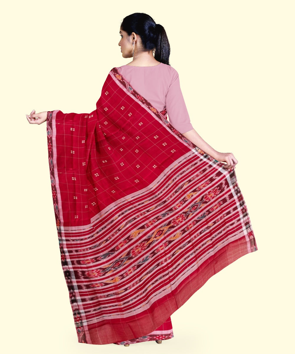 Red maroon cotton handloom nuapatna saree