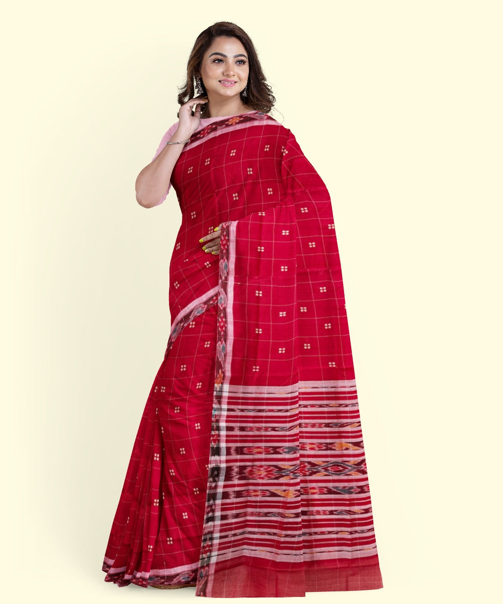 Red maroon cotton handloom nuapatna saree