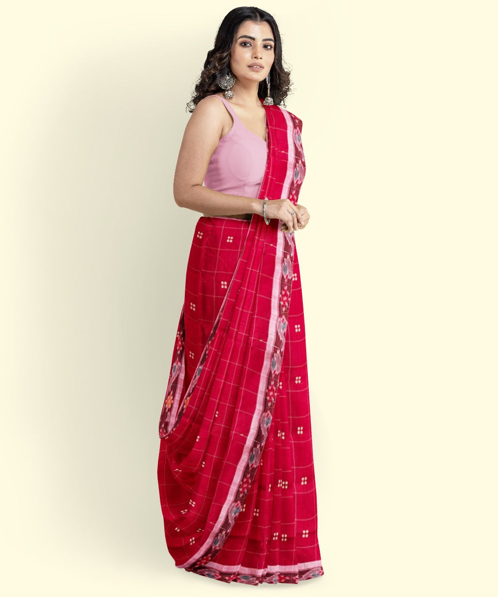 Red maroon cotton handloom nuapatna saree