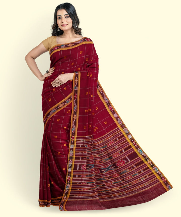 Maroon mustard cotton handloom nuapatna saree