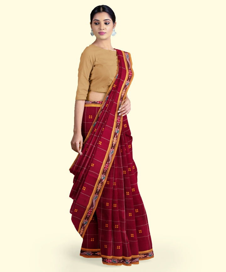 Maroon mustard cotton handloom nuapatna saree