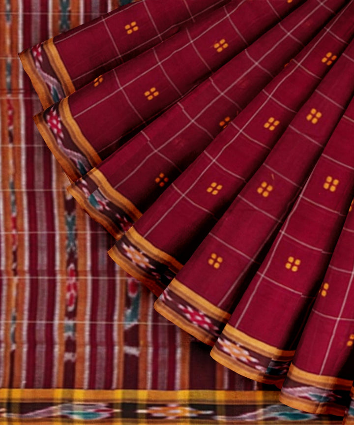 Maroon mustard cotton handloom nuapatna saree