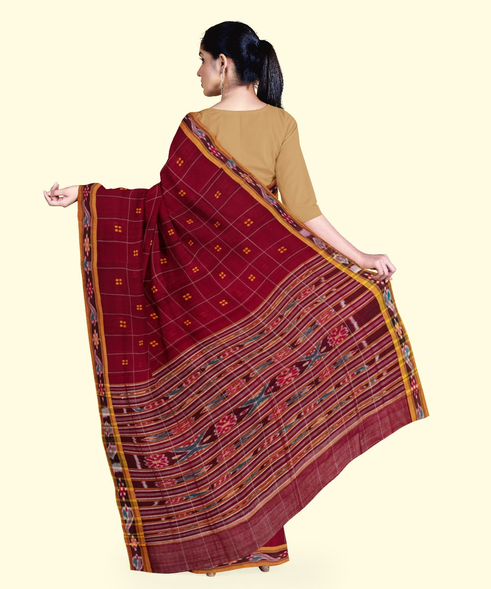 Maroon mustard cotton handloom nuapatna saree