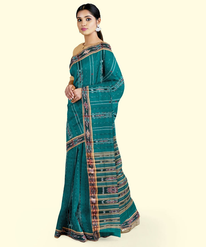 Teal green black cotton handloom nuapatna saree