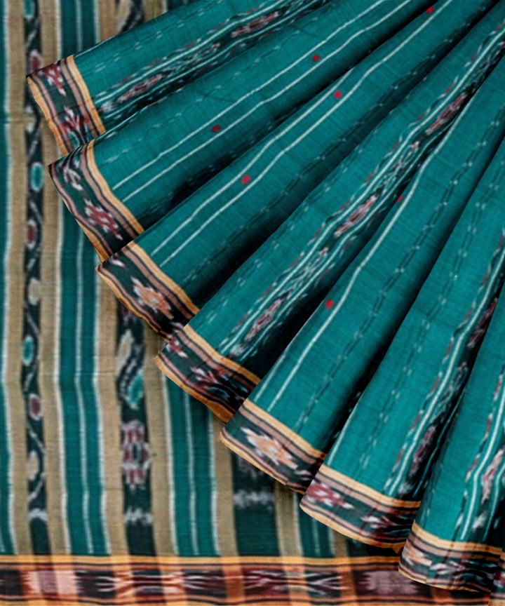 Teal green black cotton handloom nuapatna saree