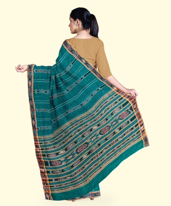 Teal green black cotton handloom nuapatna saree