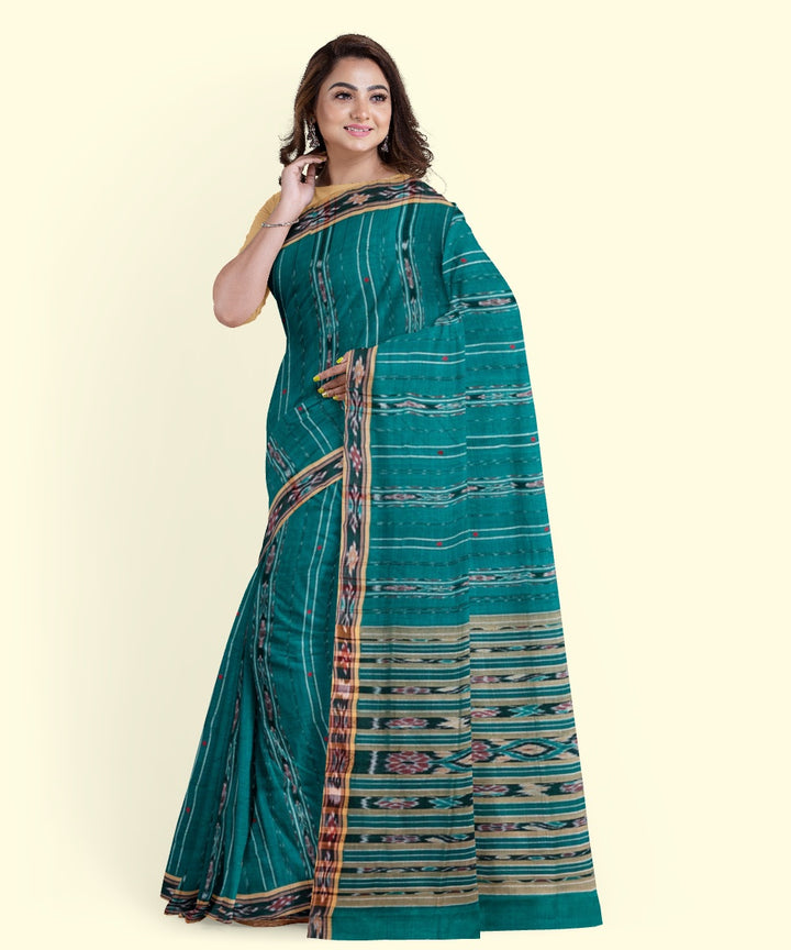 Teal green black cotton handloom nuapatna saree