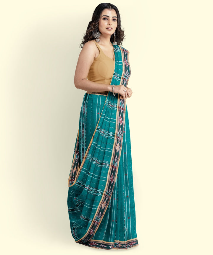 Teal green black cotton handloom nuapatna saree