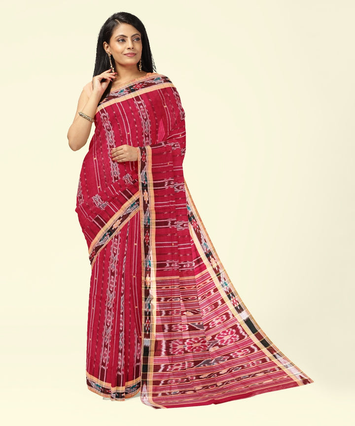 Red peach cotton handloom nuapatna saree
