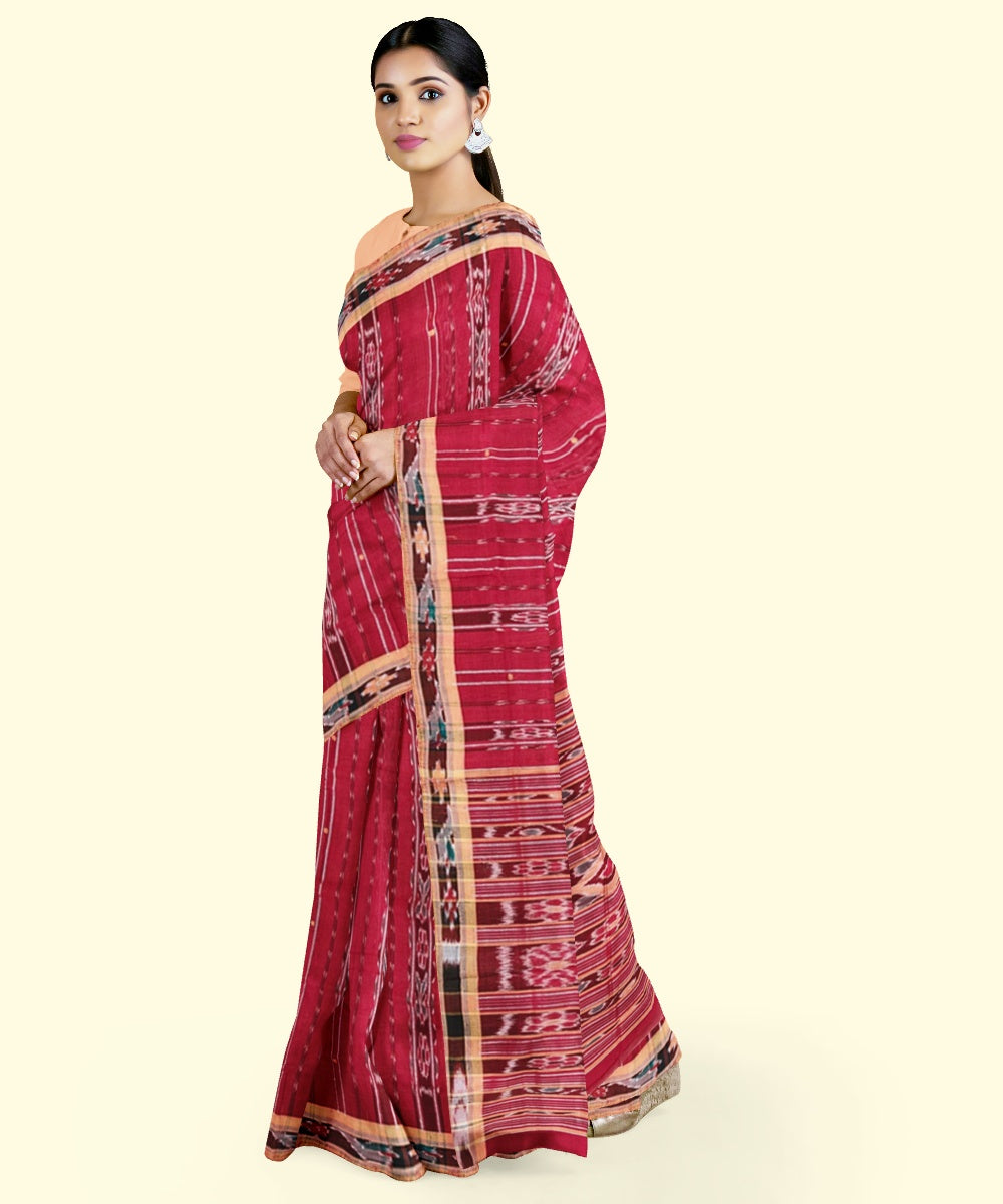 Red peach cotton handloom nuapatna saree