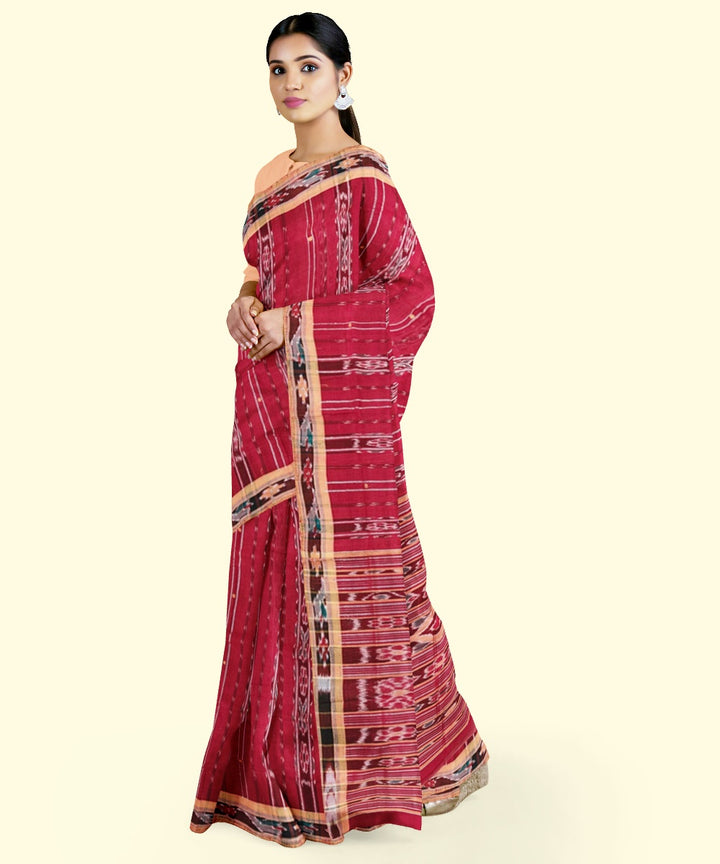 Red peach cotton handloom nuapatna saree