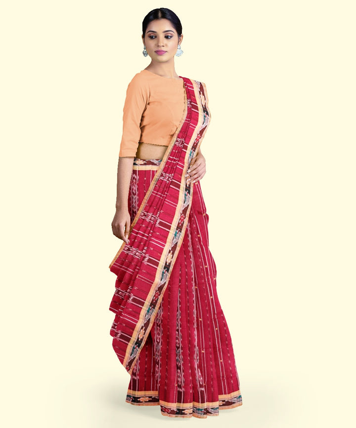 Red peach cotton handloom nuapatna saree